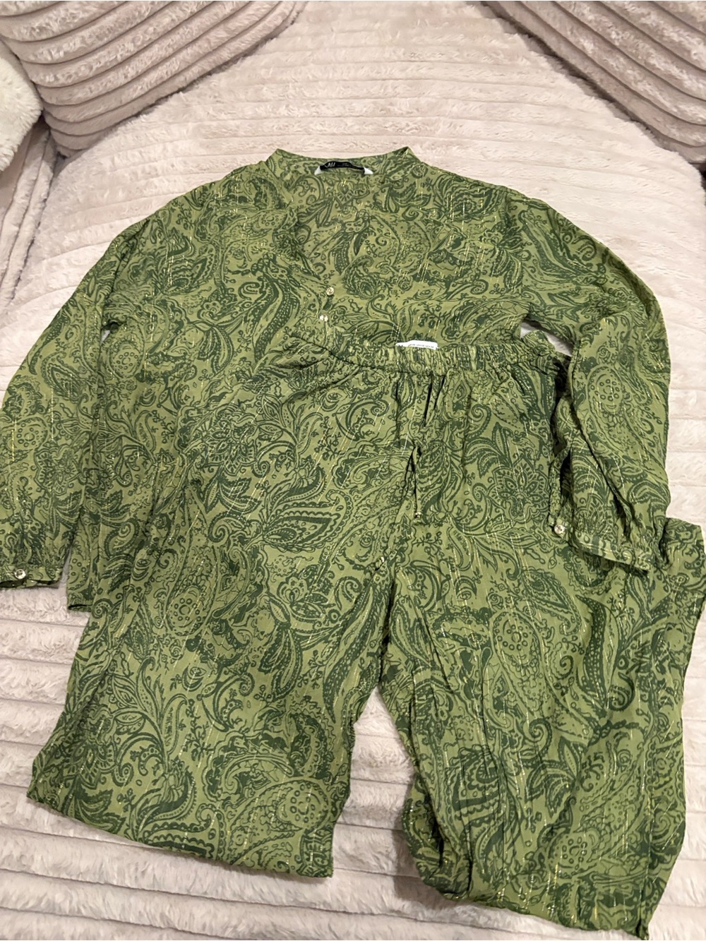 Zara Green Paisley Jumpsuit Set like new